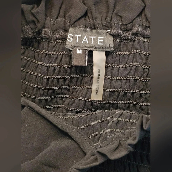 1. State Women's Black Smocked Long-Sleeve Bodice Ruffle Mini Dress Size M - Picture 12 of 13